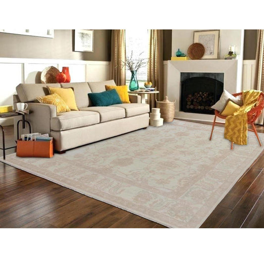Oushak And Peshawar Wool Hand Knotted Rug Ivory No Border 8.0X9.6 -O057538