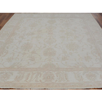 Oushak And Peshawar Wool Hand Knotted Rug Ivory No Border 8.0X9.6 -O057538