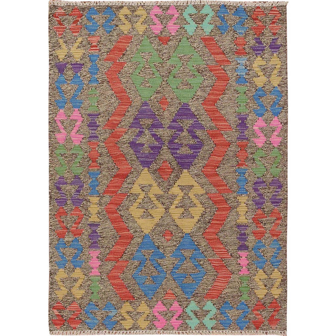 Flat Weave Wool Hand Woven Rug Grey No Border 2.8X3.8 -O057544