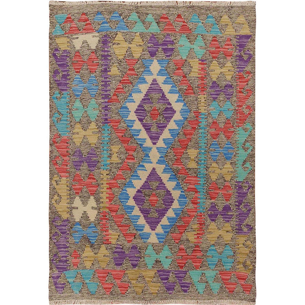 Flat Weave Wool Hand Woven Rug Purple No Border 2.8X3.10 -O057545