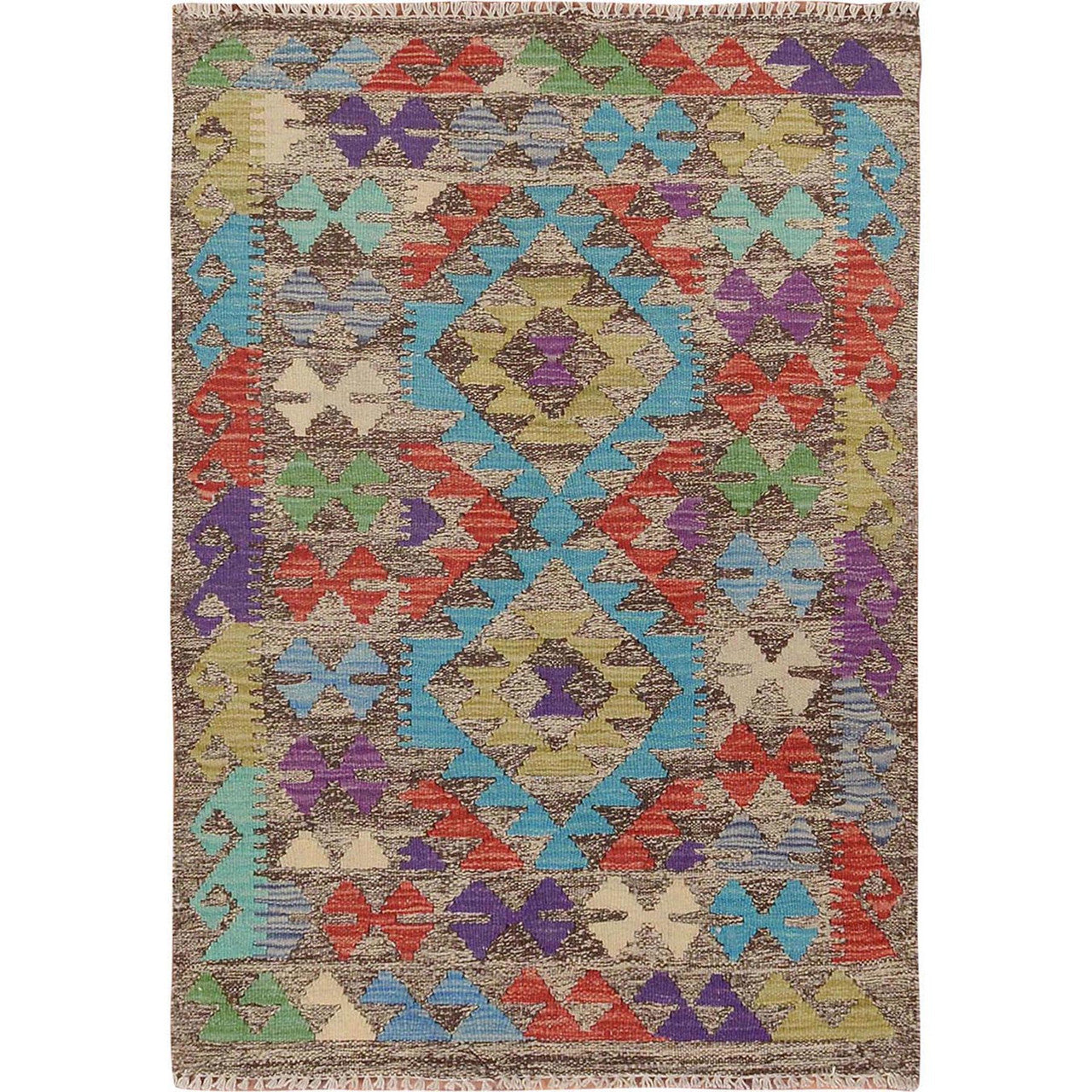 Flat Weave Wool Hand Woven Rug Brown No Border  2.7X3.10 -O057547