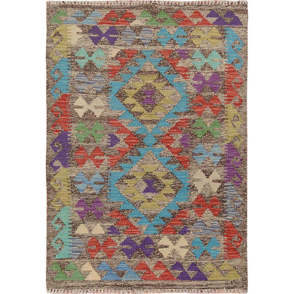 Flat Weave Wool Hand Woven Rug Brown No Border  2.7X3.10 -O057547