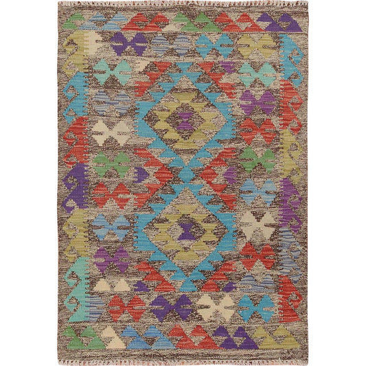 Flat Weave Wool Hand Woven Rug Brown No Border  2.7X3.10 -O057547