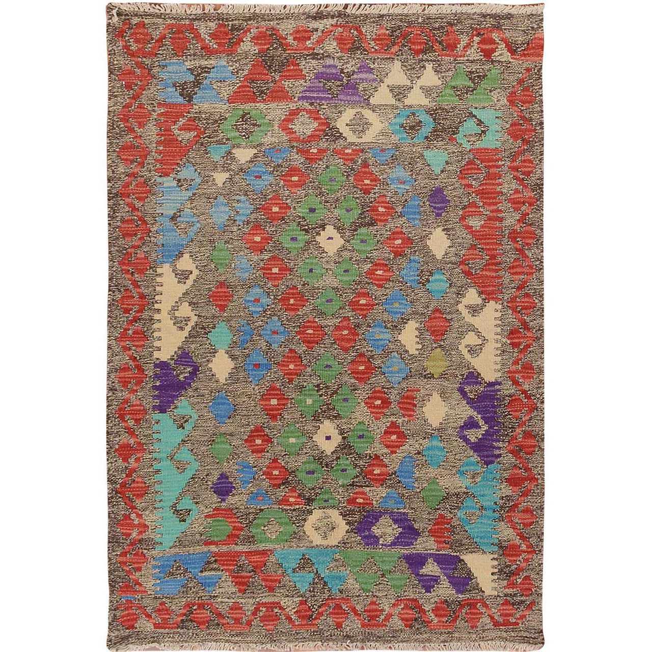 Flat Weave Wool Hand Woven Rug Multicolored No Border  2.9X4.0 -O057551