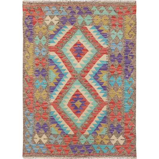 Flat Weave Wool Hand Woven Rug Multicolored No Border  3.0X4.0 -O057572