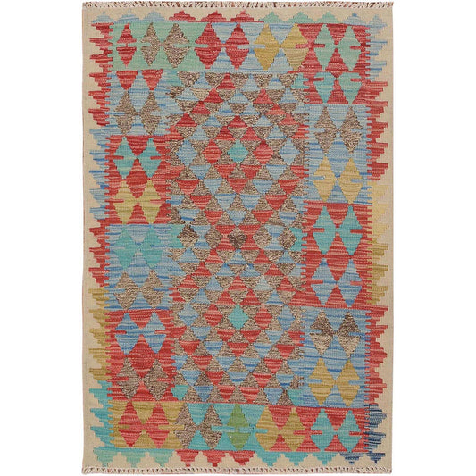 Flat Weave Wool Hand Woven Rug Red No Border  2.8X4.0 -O057574