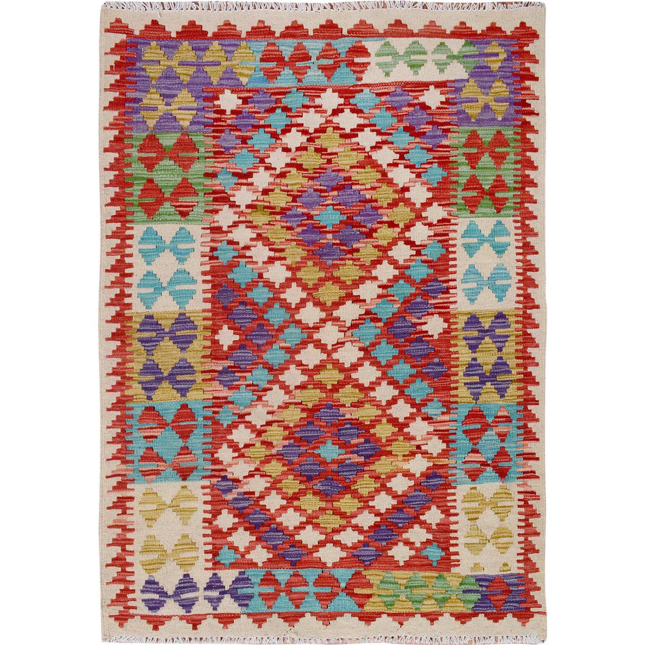 Flat Weave Wool Hand Woven Rug Ivory No Border 2.10X4.2 -O057597
