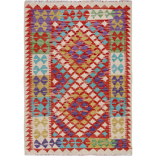 Flat Weave Wool Hand Woven Rug Ivory No Border 2.10X4.2 -O057597