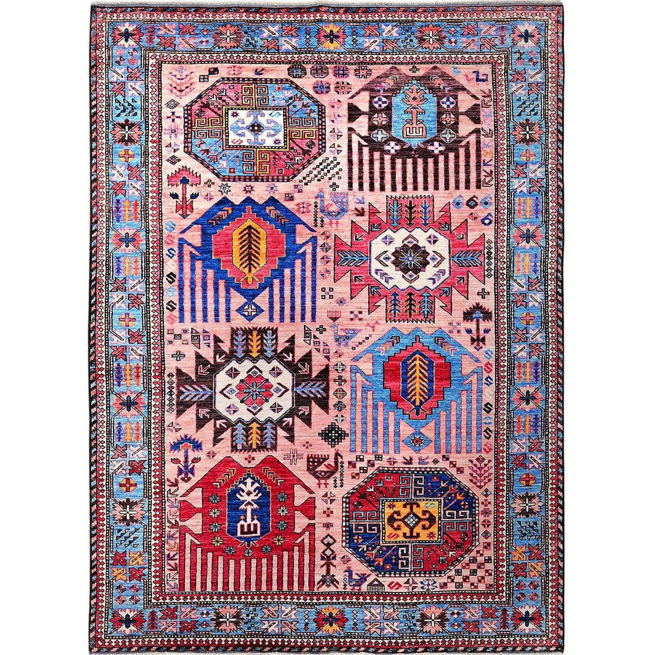 Kazak Wool Hand Knotted Rug Pink 6.0x8.2 -O0575