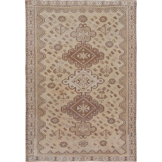 Overdyed & Vintage Worn Wool Hand Knotted Rug Beige No Border 5.0X7.5 -O057616