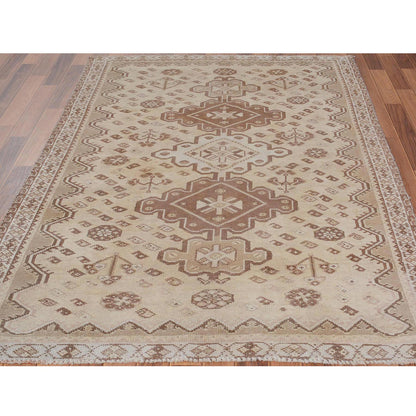 Overdyed & Vintage Worn Wool Hand Knotted Rug Beige No Border 5.0X7.5 -O057616