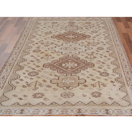 Overdyed & Vintage Worn Wool Hand Knotted Rug Beige No Border 5.0X7.5 -O057616