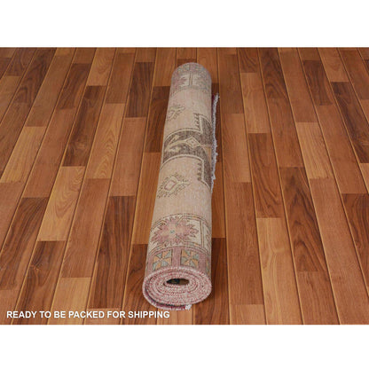 Overdyed & Vintage Worn Wool Hand Knotted Rug Brown Ivory 4.1X10.7 -O057631