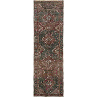 Overdyed & Vintage Worn Wool Hand Knotted Rug Green Green 3.7X12.3 -O057646