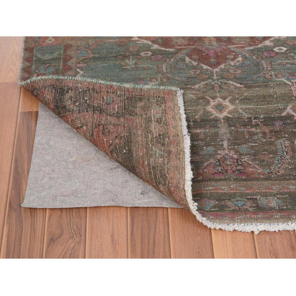 Overdyed & Vintage Worn Wool Hand Knotted Rug Green Green 3.7X12.3 -O057646