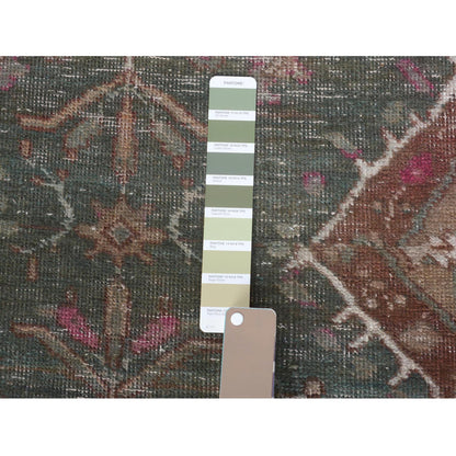 Overdyed & Vintage Worn Wool Hand Knotted Rug Green Green 3.7X12.3 -O057646
