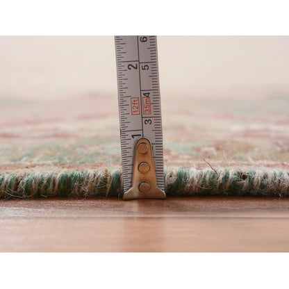 Overdyed & Vintage Worn Wool Hand Knotted Rug Green Green 3.7X12.3 -O057646