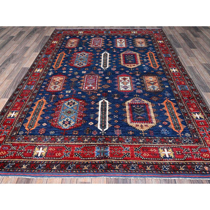 Kazak Wool Hand Knotted Rug Blue 6.1x8.5 -O0576