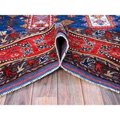 Kazak Wool Hand Knotted Rug Blue 6.1x8.5 -O0576