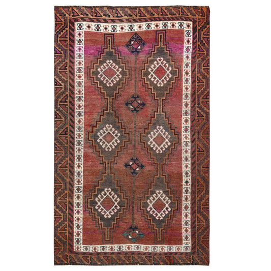 Overdyed & Vintage Worn Wool Hand Knotted Rug Red No Border 4.6X7.5 -O057756
