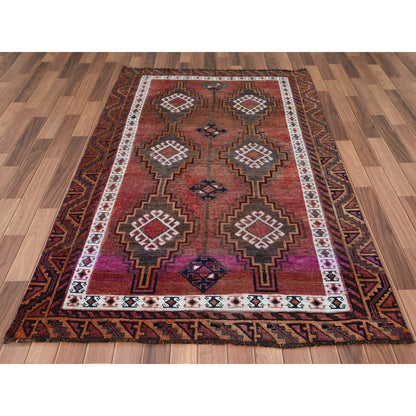 Overdyed & Vintage Worn Wool Hand Knotted Rug Red No Border 4.6X7.5 -O057756