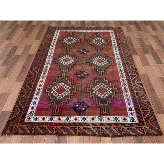 Overdyed & Vintage Worn Wool Hand Knotted Rug Red No Border 4.6X7.5 -O057756