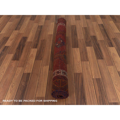 Overdyed & Vintage Worn Wool Hand Knotted Rug Red No Border 4.6X7.5 -O057756