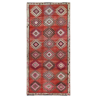 Overdyed & Vintage Worn Wool Hand Knotted Rug Red No Border 3.7X7.9 -O057773