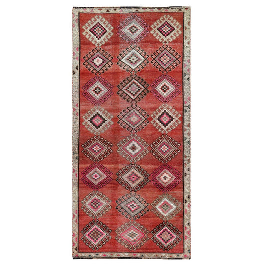 Overdyed & Vintage Worn Wool Hand Knotted Rug Red No Border 3.7X7.9 -O057773