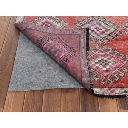 Overdyed & Vintage Worn Wool Hand Knotted Rug Red No Border 3.7X7.9 -O057773