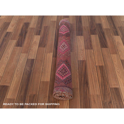 Overdyed & Vintage Worn Wool Hand Knotted Rug Red No Border 3.7X7.9 -O057773