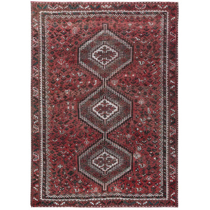 Overdyed & Vintage Worn Wool Hand Knotted Rug Red No Border 6.9X9.6 -O057783