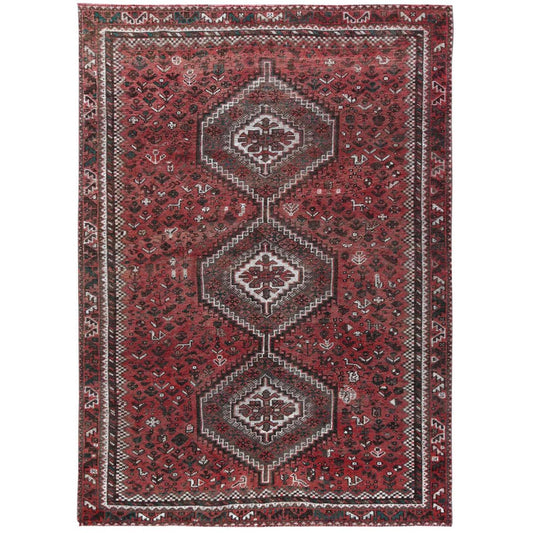 Overdyed & Vintage Worn Wool Hand Knotted Rug Red No Border 6.9X9.6 -O057783