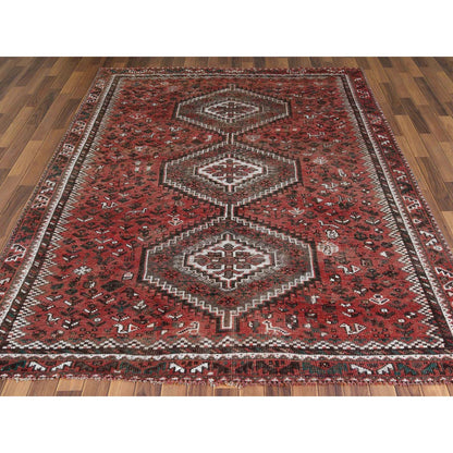 Overdyed & Vintage Worn Wool Hand Knotted Rug Red No Border 6.9X9.6 -O057783