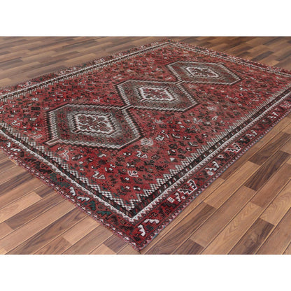 Overdyed & Vintage Worn Wool Hand Knotted Rug Red No Border 6.9X9.6 -O057783