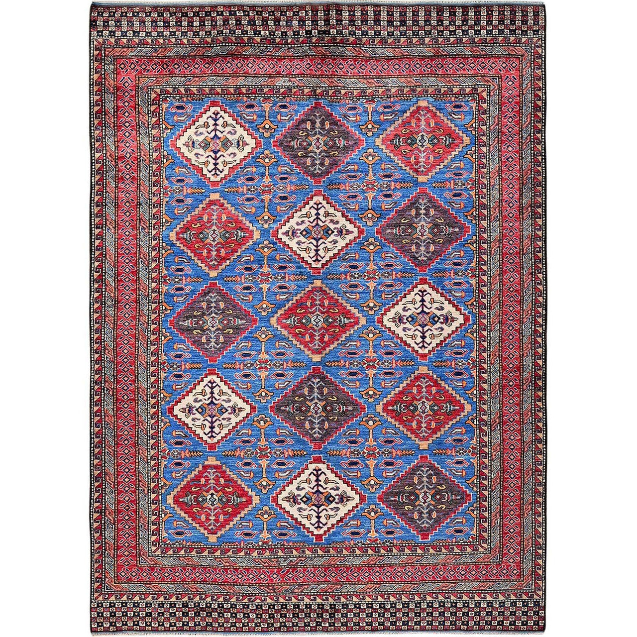 Kazak Wool Hand Knotted Rug Blue 6.1x8.6 -O0577