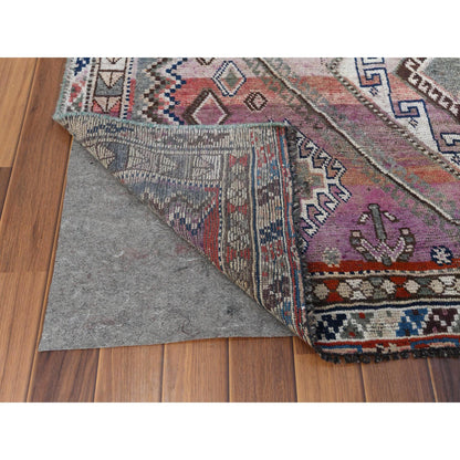 Overdyed & Vintage Worn Wool Hand Knotted Rug Pink Green 4.9X7.2 -O057837