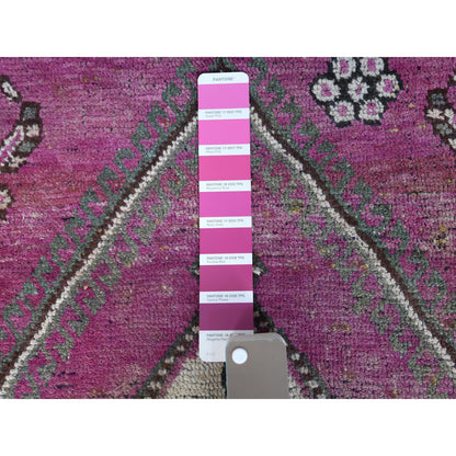 Overdyed & Vintage Worn Wool Hand Knotted Rug Pink Green 4.9X7.2 -O057837