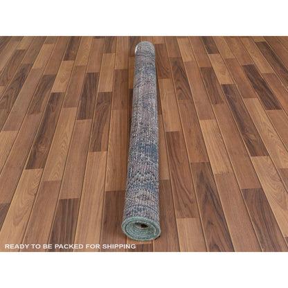 Overdyed & Vintage Worn Wool Hand Knotted Rug Pink Green 4.9X7.2 -O057837