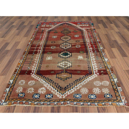 Overdyed & Vintage Worn Wool Hand Knotted Rug Brown Tan 4.6X7.8 -O057856