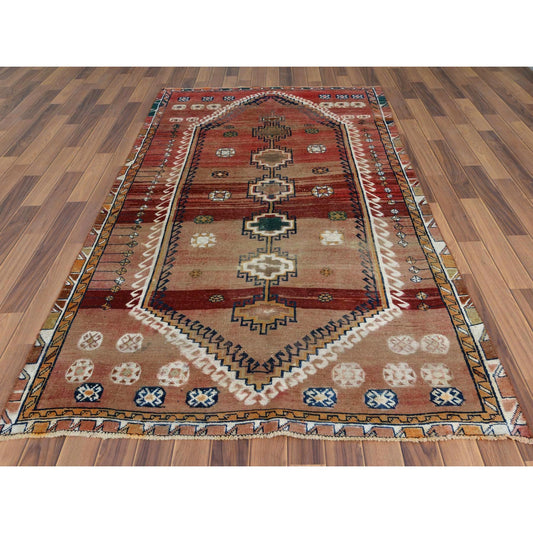 Overdyed & Vintage Worn Wool Hand Knotted Rug Brown Tan 4.6X7.8 -O057856