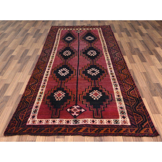 Overdyed & Vintage Worn Wool Hand Knotted Rug Red Red 4.9X10.5 -O057864