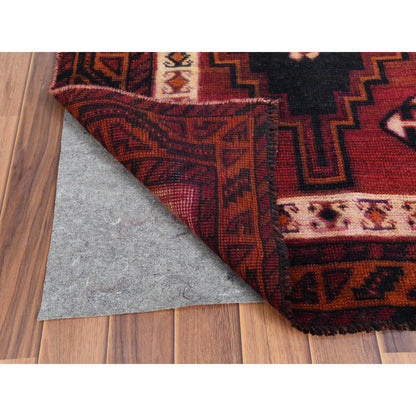 Overdyed & Vintage Worn Wool Hand Knotted Rug Red Red 4.9X10.5 -O057864