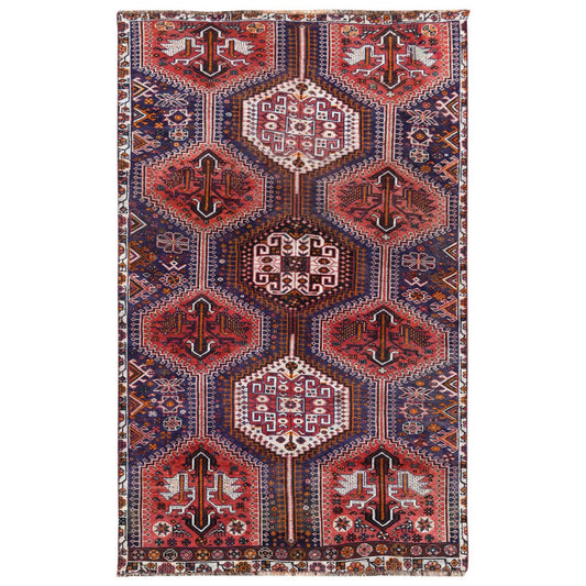 Overdyed & Vintage Worn Wool Hand Knotted Rug Red Ivory 4.6X7.2 -O057866