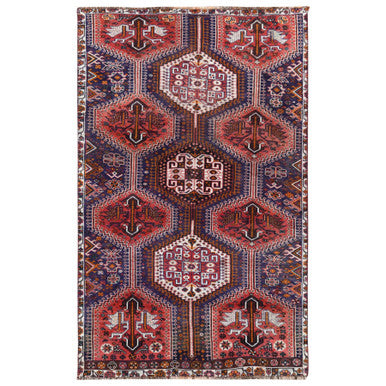 Overdyed & Vintage Worn Wool Hand Knotted Rug Red Ivory 4.6X7.2 -O057866
