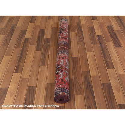 Overdyed & Vintage Worn Wool Hand Knotted Rug Red Ivory 4.6X7.2 -O057866