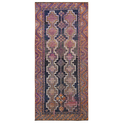 Overdyed & Vintage Worn Wool Hand Knotted Rug Blue Purple 4.0X9.3 -O057887