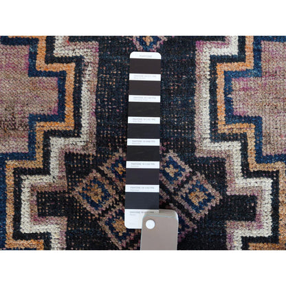 Overdyed & Vintage Worn Wool Hand Knotted Rug Blue Purple 4.0X9.3 -O057887