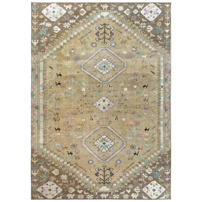 Overdyed & Vintage Worn Wool Hand Knotted Rug Beige No Border 6.1X9.0 -O057923