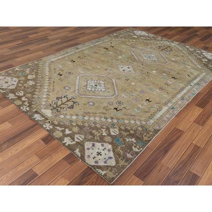 Overdyed & Vintage Worn Wool Hand Knotted Rug Beige No Border 6.1X9.0 -O057923